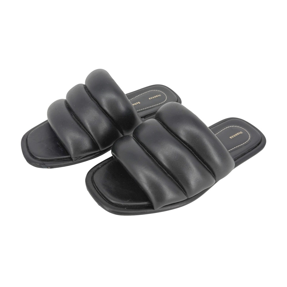 Proenza Schouler Black Puffy Leather Quilted Slide Sandals Flat Women 37.5 US 7